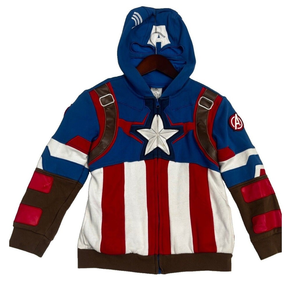 Disney Marvel Captain America Costume Hoodie Youth 7/8 Zip Mask Avengers Jacket